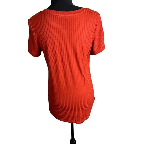 Cuddl Duds Wide Rib V-Neck Tee w/ Side Slits Terra Cotta Red NWOT SIZE XS - Picture 3 of 7